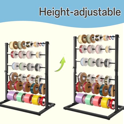 Image of 6 Tier Ribbon Organizer Rack - Metal Large Capacity Ribbon Holder for Craft Ribbon Washi Tape Arts & Crafts Supplies, Ribbon Storage Ribbon Rack for Craftroom, Florist Arts Wrapping, Cake Shop(White)