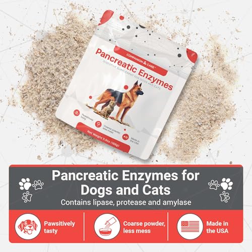 Image of Pancreatic Enzymes for Dogs & Cats - High-Strength, Low-Odor (Acetone-Free), Porcine-Derived Powder Digestive Supplement for Dogs & Cats - Made in the USA (5.9oz, 168g)