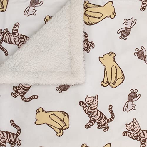Image of Disney Classic Pooh Hunny Fun with Piglet and Tigger White and Taupe Super Soft Baby Blanket