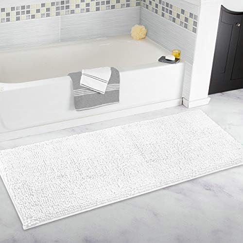ITSOFT Plush Microfiber Long Runner - Non Slip Soft Bathroom Rug, Absorbent Machine Washable Chenille Bath Mat | Quick Dry Carpet, Great for Bath, Shower, Bedroom, or Door Mat (White, 47x21)