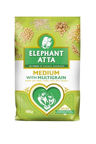 Elephant Atta Medium With Multigrain Flour 10kg (Pack of 1) - Mixture of Grains and Seeds for Baking Flatbreads, Roti, Naan, Chapati and Puri