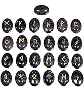 mookaitedecor Blue Sand Stone Crystal Rune Stones Set of 25, Flatback Cabochon Stone Engraved Eld...