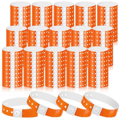 Image of Henoyso 300 Pcs Orange Plastic Wristbands for Events Vinyl Waterproof Pool Wristbands Neon Color Plastic Bracelet for Party Events Arm Band Identification for Concerts Carnivals