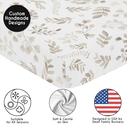 Image of Sweet Jojo Designs Fitted Baby Crib Sheets (Boho Taupe Floral Leaf) for Girls & Boys, Infant Nursery, Toddler Bed Room - Standard Size Mattress (Bohemian, Watercolor Botanical, Tropical Garden, Beige)