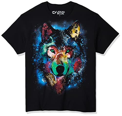 Liquid Blue Men's Cosmic Wolf T-Shirt, Black, Medium