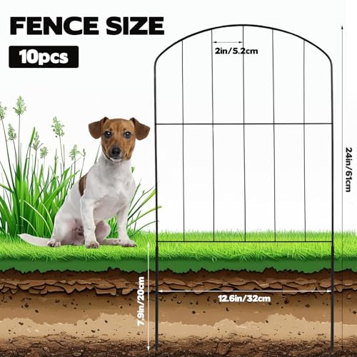 10 Stück Gartenzaun,60 m (H) x 3,3m (L) Metall Zaunelementen Gartenzäune Dekorative,Metallbordüre für den Garten, Klappzaun, Landschaftszaun für Blumenbeet, Bäume, Tierbarriere