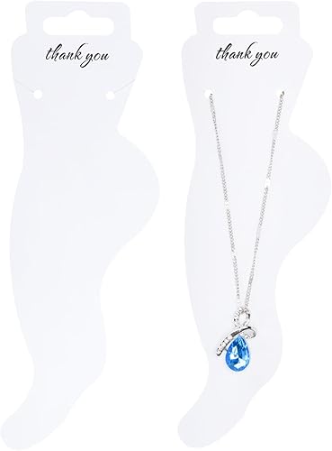 Anwyll Tarjetas de exhibición de tobilleras, 100 tarjetas de papel blancas para la tobillera para vender, etiquetas colgantes con forma de pies de 7