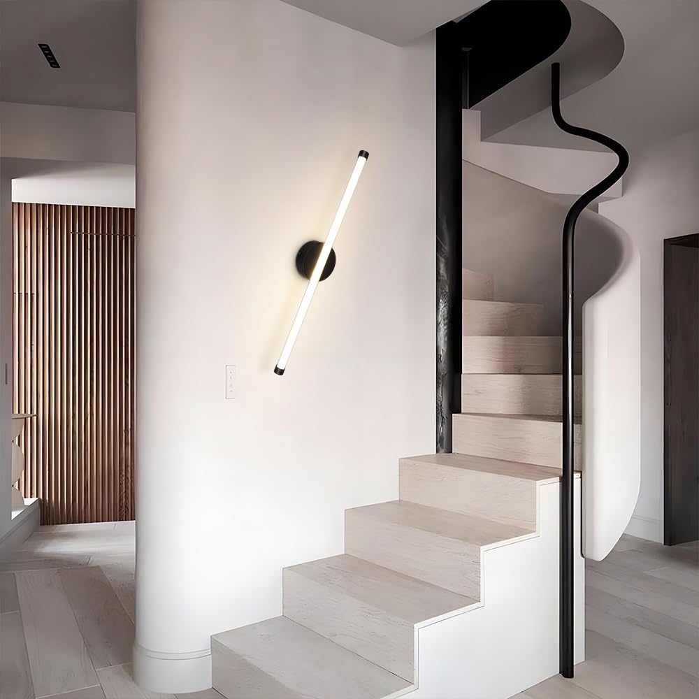 Liniowa lampa ścienna z długą rurą, ultracienki metalowy kinkiet z akrylowym kloszem, lampki nocne, kinkiet LED 11 W - 3000 K, dekoracyjne oświetlenie wewnętrzne(Black)