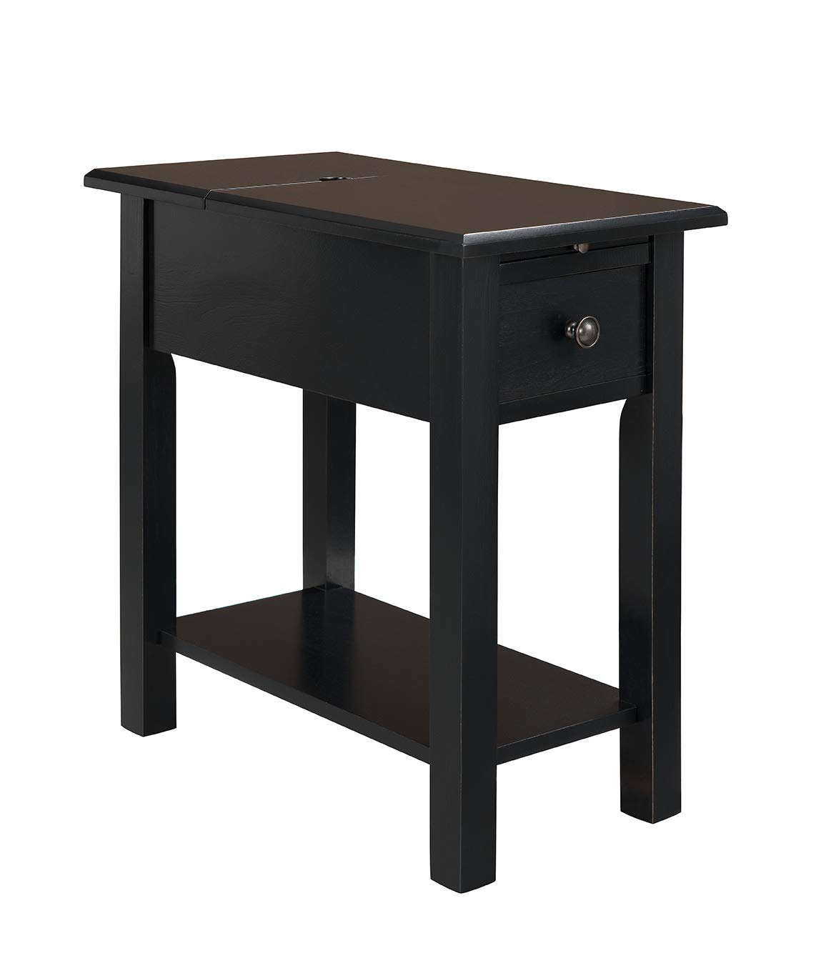 One Source Living Side Table with USB Charging Station in Black, 22Dx13Wx23H Inch