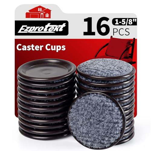 Ezprotekt 1 5/8' Round Carpet Bottom Furniture Caster Cups, 16 Pcs Reusable Furniture Coasters, Felt Furniture Sliders Pads to Protect Hardwood, Tile or Carpetd Floors from Scratches (Brown/Gray)