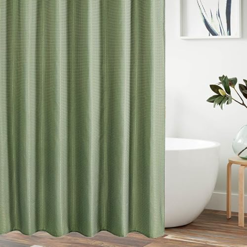 Tende Doccia Tessuto, Tenda Doccia Antimuffa 180 X 200 cm, Tenda Vasca da Bagno con 12 Ganci, Tende con Anelli, Impermeabile, Antimuffa, Verde per Doccia di Lusso In Tessuto Pesante per Il Bagno