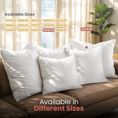Image of Utopia Bedding Throw Pillows Insert (Pack of 2, White) - 26 x 26 Inches Bed and Couch Pillows - Indoor Decorative Pillows