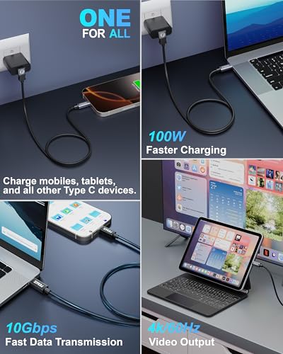 Image of FEDUS 100W USB C Cable Gen2 5Gbps USB 3.2 PD Type-C Cable, L-Shape 4.9 Feet, 4K 60Hz Video Output Fast Charging Compatible with iPhone 17 /16 /15, NVMe SSD, Monitor, Galaxy S25 /S24 /S23 Ultra, MacBook