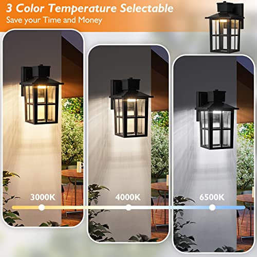 Image of Brightever LED Outdoor Wall Lights, 10W Black Exterior Light Fixture with Clear Glass Shade, 3000K /4000K /6500K Selectable, 800LM High Brightness Outdoor Wall Lanterns for Patio Waterproof, Pack of 2