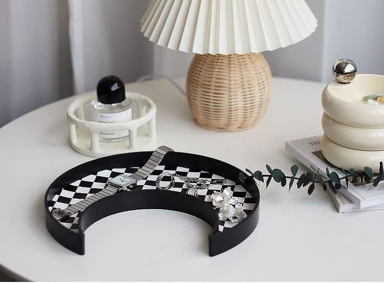 Miniatura 6 de Ciandid Bandeja de joyería con forma de luna a cuadros, organizador decorativo para tocador, maquillaje, perfume, bandeja de tocador para baño, mesa