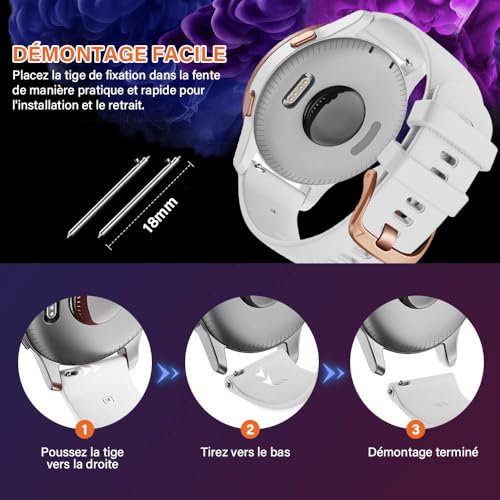 NotoCity Bracelet Vivoactive 4S, remplacement de silicone souple pour bracelet de montre de 18 mm pour montre intelligente Garmin Vivoactive 4S (40 mm), Vivomove 3S (39 mm)(blanc petit) – vue 4
