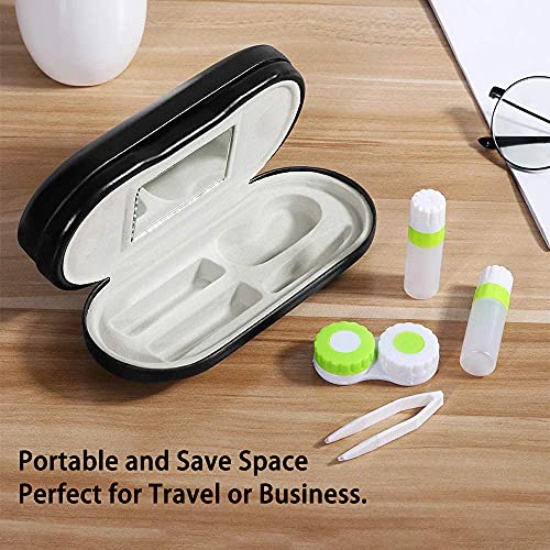Zettokete 2 in 1 Contact Lens Case and Glasses Case,Double Sided Dual Use Design with Mirror, Tweezer and Contact Lens Solution Bottle,Portable Soak Storage Kit for Travel,Office(Green)