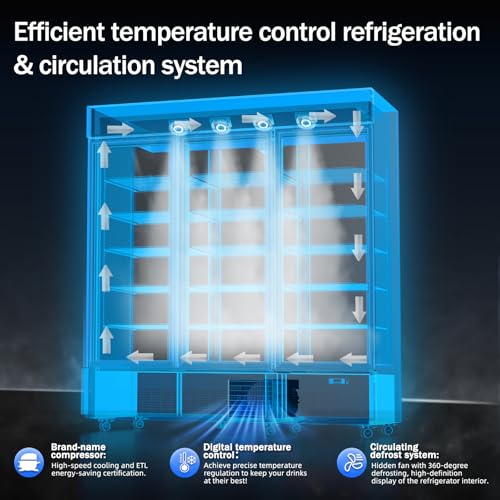 Commercial Beverage Refrigerator with 3 Glass Doors 56 Cu.ft Display Merchandiser Cooler Bar Black Drink Fridge for Convenience Stores, Supermarkets,Bars,Offices - Image 5