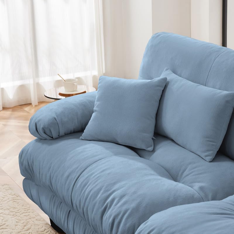 Stylish Cloud Loveseat Sofa, Chenille Tufted Deep Seat Sectional Couch, 2-Seater Comfy Love Seat Sofa Couch with Pillows for Living Room Apartment Small Space, Blue