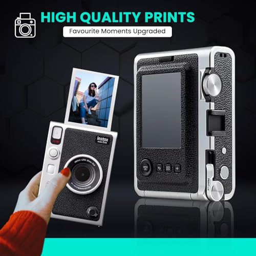 Image of Fujifilm Instant Mini EVO Hybrid Camera Bundle with 20 Instant Film Sheets + 32GB Memory Card + Carrying Case + Flex Tripod + BluebirdSales Cleaning Cloth (Black)