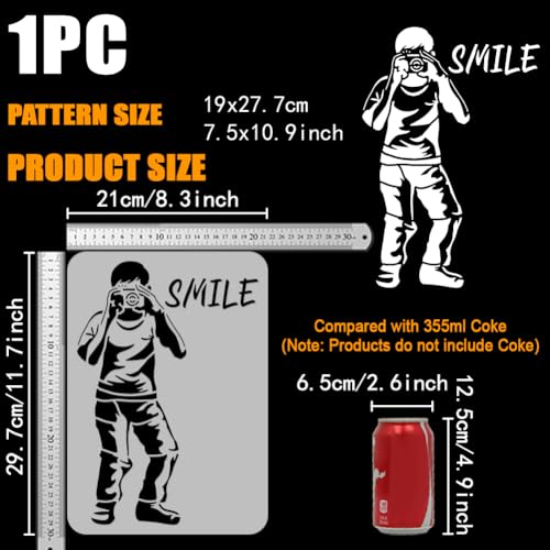 FINGERINSPIRE Banksy Camera Boy Painting Stencil 21x29.7cm Large Camera Boy Stencil or Painting Reusable Words SMILE Drawing Template Banksy Graffiti Boy Stencil Banksy Theme Template for DIY - Image 2