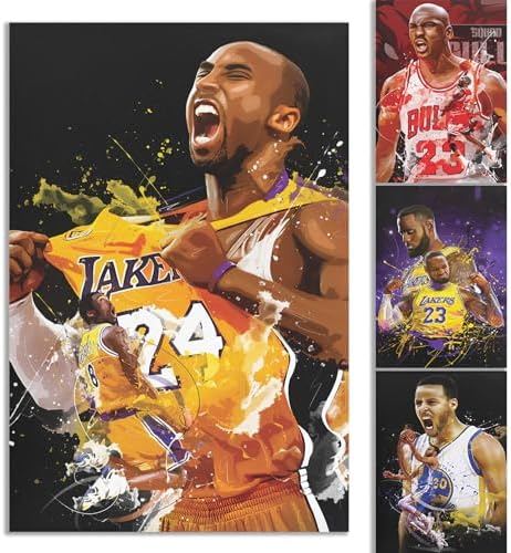 BAOGELI LeBron, Stephen Curry, Bryant Basketball Canvas Posters Wall Art Prints Gifts for Boys and Girls Living Room Bedroom Decor (Unframed: 8x12inch-4pcs)