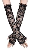 Lullaby Black Lace Gloves Womens Bridal Party Fingerless Floral Gloves,Black