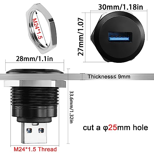 QIANRENON USB3.0 Male to Female Threaded Fixing Adapter 5Gbps Plug to Socket Round Waterproof Converter Data Connector Mount Socket for Data Transfer/Charging - Image 4