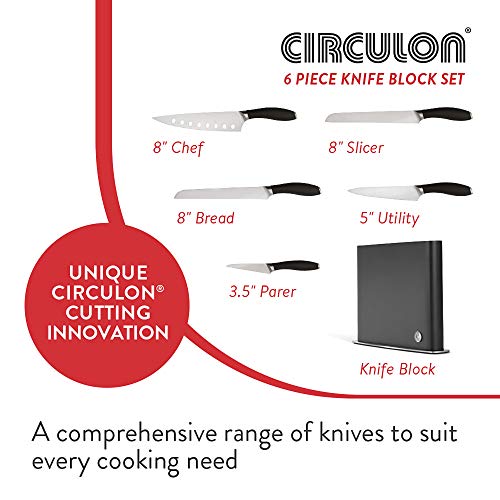 Circulon - 6-Piece Kitchen Knife Set - Japanese Stainless Steel - Non Stick Blades - Textured Handles - Professional Knife Set - Knife Block Included - Image 5