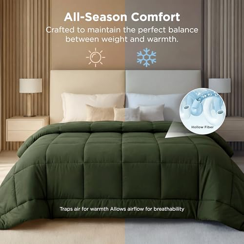 Image of Bedsure Comforter Duvet Insert - Quilted Comforters Oversized King Size, All Season Duvet, Down Alternative Bedding, with 8 Tabs, Gifts for Women /Men, Olive Green, Oversized King 116 x 98 Inches