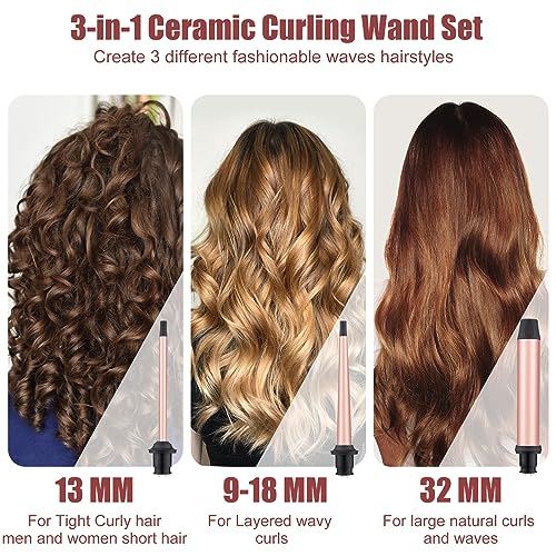 Curling-Wand-3-in-1-Mermaid-Hair-Curler-Ceramic-Curling-Tongs-Iron-Set-for-Long-Thick-Thin-Hair-Interchangeable-Barrels-Beach-Waves-Styling-Tools-with-Glove-Rose-Gold