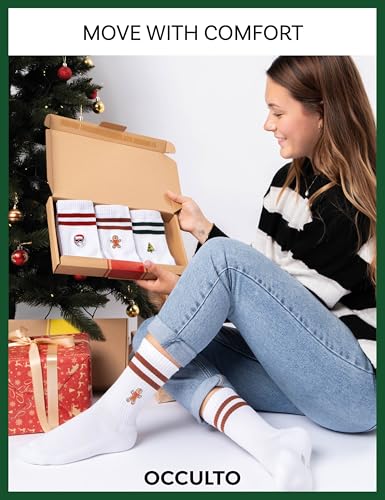 Occulto Damen & Herren Weihnachts Tennissocken 3er Pack (Modell: Rudolph) Mix2 43-46