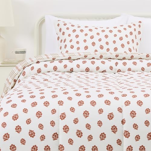 Image of Amazon Basics Lightweight Microfiber Comforter Sets, 2-Pieces, Off White, Floral, Twin /Twin XL