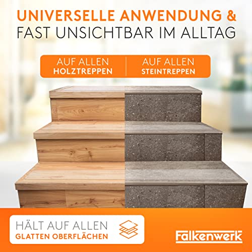 FALKENWERK Antirutschstreifen für Treppen [20 Stück] - Selbstklebende & Transparente Anti Rutsch Streifen [10x60 cm] - Wasserfeste Antirutsch Treppe - Treppen Rutschschutz mit Spachtelroller