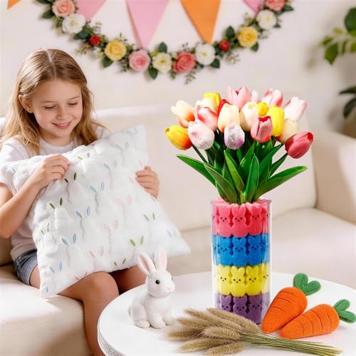 Image of ALFEVA Easter Decorations-Vase in Vase and 44 Peeps Bunnies Filler, Easter vaseset Ready to Display,Spring Decorations for Home Table (No Flowers