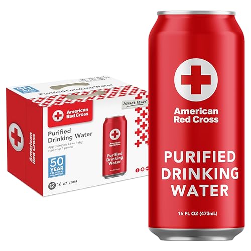 Image of American Red Cross Licensed Emergency Canned Water by Aqua Emergency - 16 fl oz, 50-Year Shelf Life, Hermetically Sealed Aluminum Cans, BPA-Free, Purified Water by Reverse Osmosis, 2.5-5 Day Supply Per Person, Emergency & Everyday Preparedness, Pack of 12