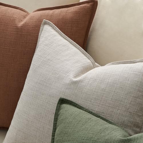 Image of MIULEE Pack of 2 Thick Textured Couch Throw Pillow Covers 18x18, Oatmeal Linen Decorative Pillow Covers, Neutral Cushion Cases for Sofa Bed Living Room Modern Farmhouse Home Decor, No Filling