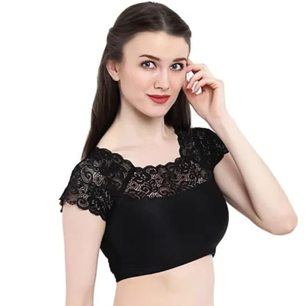 Short Sleeve Round Neck Readymade Lace Net Blouse for Women Saree Blouse for Women & Girls Stylish-image-37