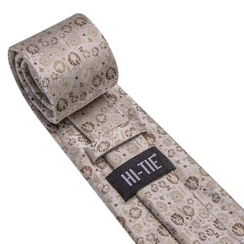 Image of Hi-Tie 70 inches Ties for Men Silk Extra Long Necktie and Pocket Square Cufflinks Set Men Big and Tall Tie Business