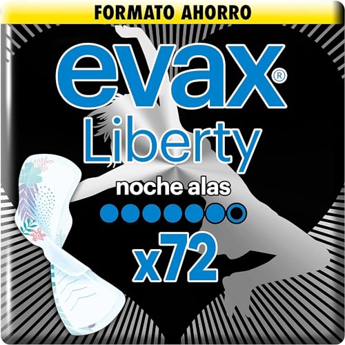 Evax Liberty Compresas con Alas, Noche, 72 Unidades, Se Adaptan al Cuerpo y Neutralizan los Olores