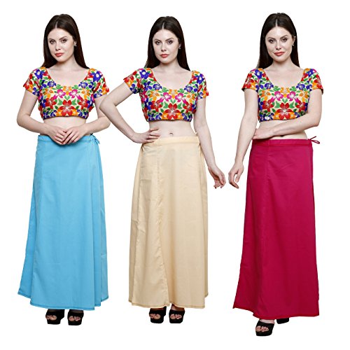 Image of Pistaa combo of 3 Women's Cotton Best Indian Readymade Inskirt Saree petticoats