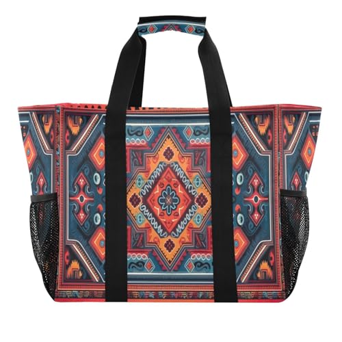 Nander Tribal Handmade Knitted Patterns Foldable Tote Bag Waterproof Sandproof Women Beach Bag Handbag Gym Bag Travel Shopping Bag