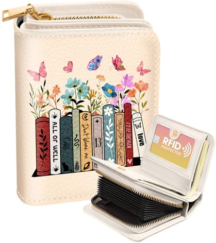 Image of Bistup Leather 12 Slot Accordion Card Holder Wallet, Little Book | Accordion Storage, Zipper Around Closure, Compact Patterned Wallet for IDs, Cards, Cash, Daily Carry and Gifts