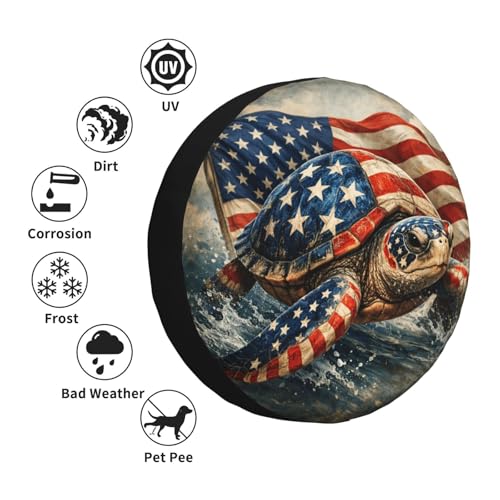 Image of Sea Turtle with American Flag Spare Tire Cover - Funny Wheel Protectors Waterproof Universal Wheel Cover for SUV Rv Travel Trailer Camper Truck 15 Inch