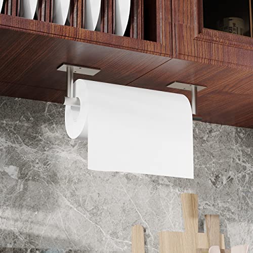 Image of RUACQ Paper Towel Holder Under Cabinet, Wall Mounted or Adhesive Stainless Steel Paper Towel Holder,Square Base Paper Towel Rack for Kitchen, RV, Bathroom (Brushed Nickel) (Pack of 2)