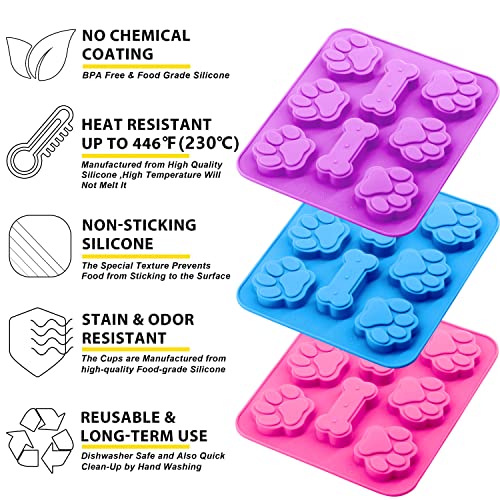 Anaeat 3 Pack Silicone Molds With Puppy Dog Paw And Bone Shaped 2 In 1, Reusable Non-Stick Ice Cube Trays & Flexible Candy Chocolate Molds For Homemade Dog Treats, Pudding, Jelly & Baking Biscuits #TOP6