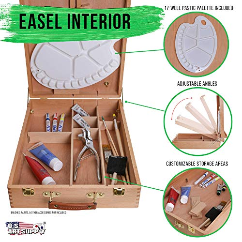 U.s. Art Supply Newport Extra Large Adjustable Wood Table Sketchbox Easel, Paint Palette, Premium Beechwood - Portable Wooden Artist Desktop Case - Store Art Paint, Markers, Sketch Pad - Drawing Painting #TOP2