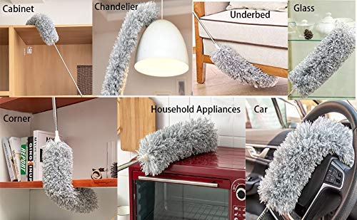 Telescoping Microfiber Duster With Extendable Stainless Steel 100 Inches Pole And 2 In 1 Floor Scrub Brush With 55 Inches Metal Adjustable Long Handle With Squeegee #TOP3