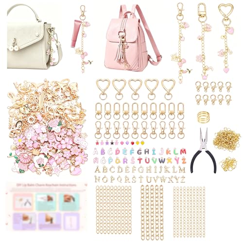 748Pcs Gold & Silver Lip Gloss Keychain Making Kit for DIY Bag Charms