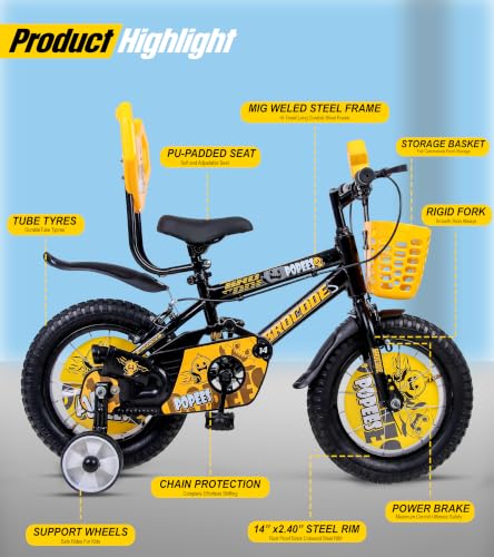 Image of BROCODE Kids Cycle for 2 to 5 Years Boys and Girls 14T Cycle for Kids with Training Wheels Front Basket High Tensile Steel Frame Adjustable Seat Single Speed Bicycle Professional Assembling Required